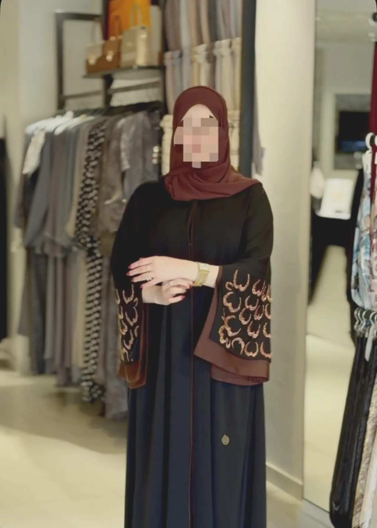 Black abaya with gold sleeve embroidery
